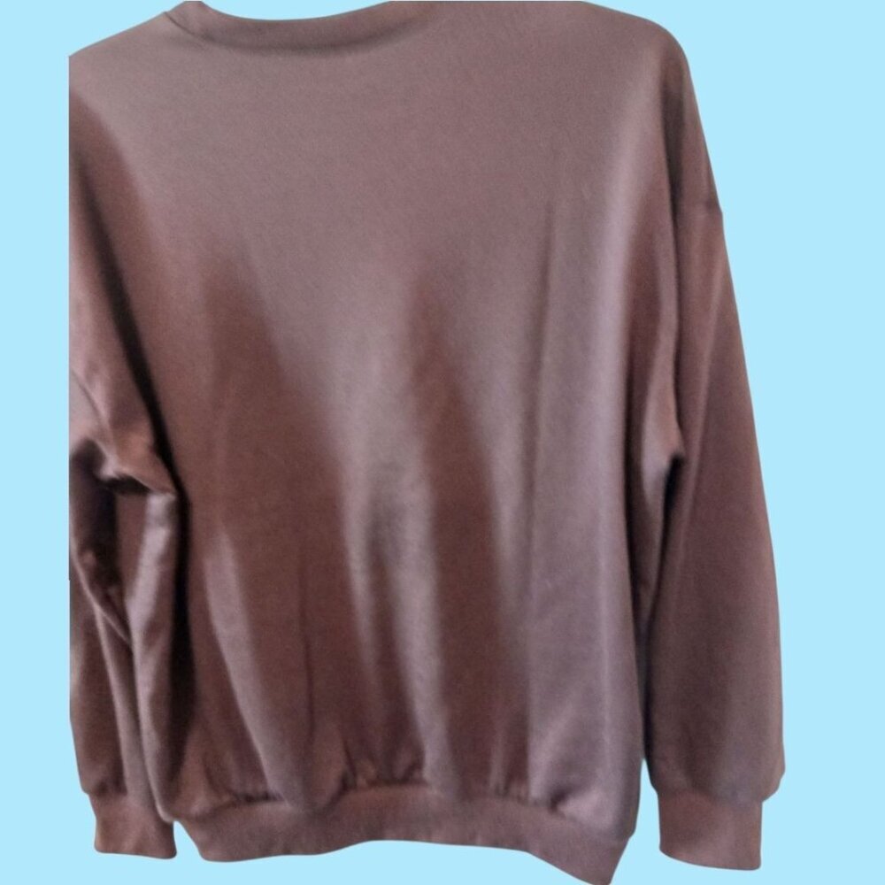 Brown Crewneck Sweatshirt With White Mushroom Print rhinestone Casual Dark Brown - Picture 2 of 6